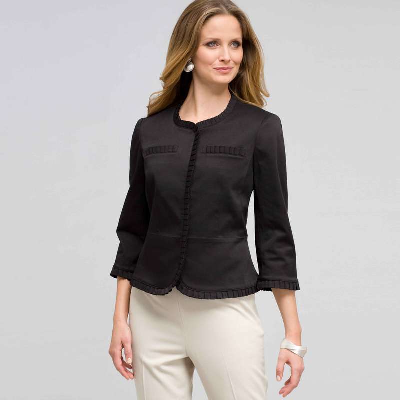 Ruffle Trim Jacket, Black, large image number 0